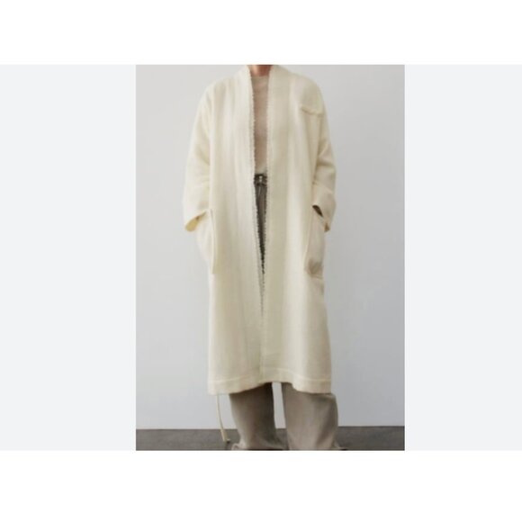 Zara Womens Overcoat Coat XS S Off White Ivory Manteco Wool Tie 8288/448 NWT - Picture 1 of 13